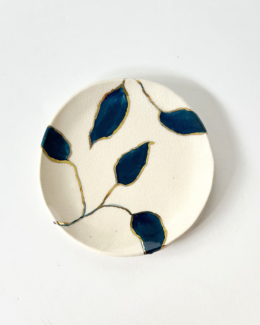 Blue Leaves Porcelain Ring Dish