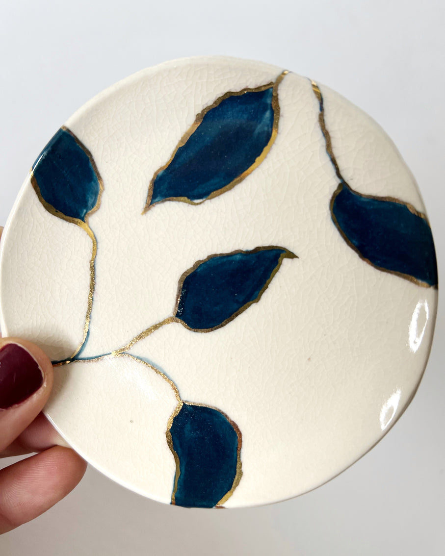 Blue Leaves Porcelain Ring Dish