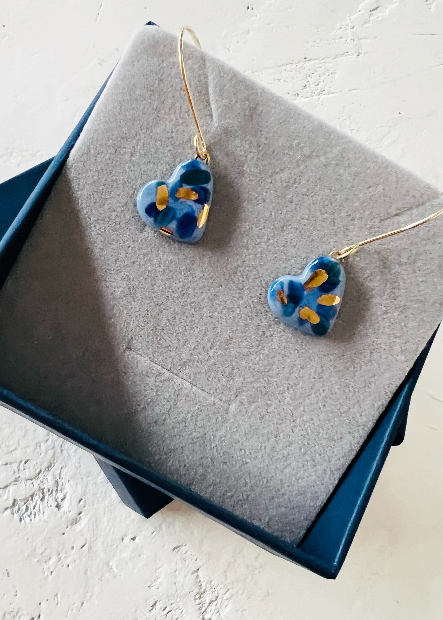 Heart Drop Earrings (Blue)