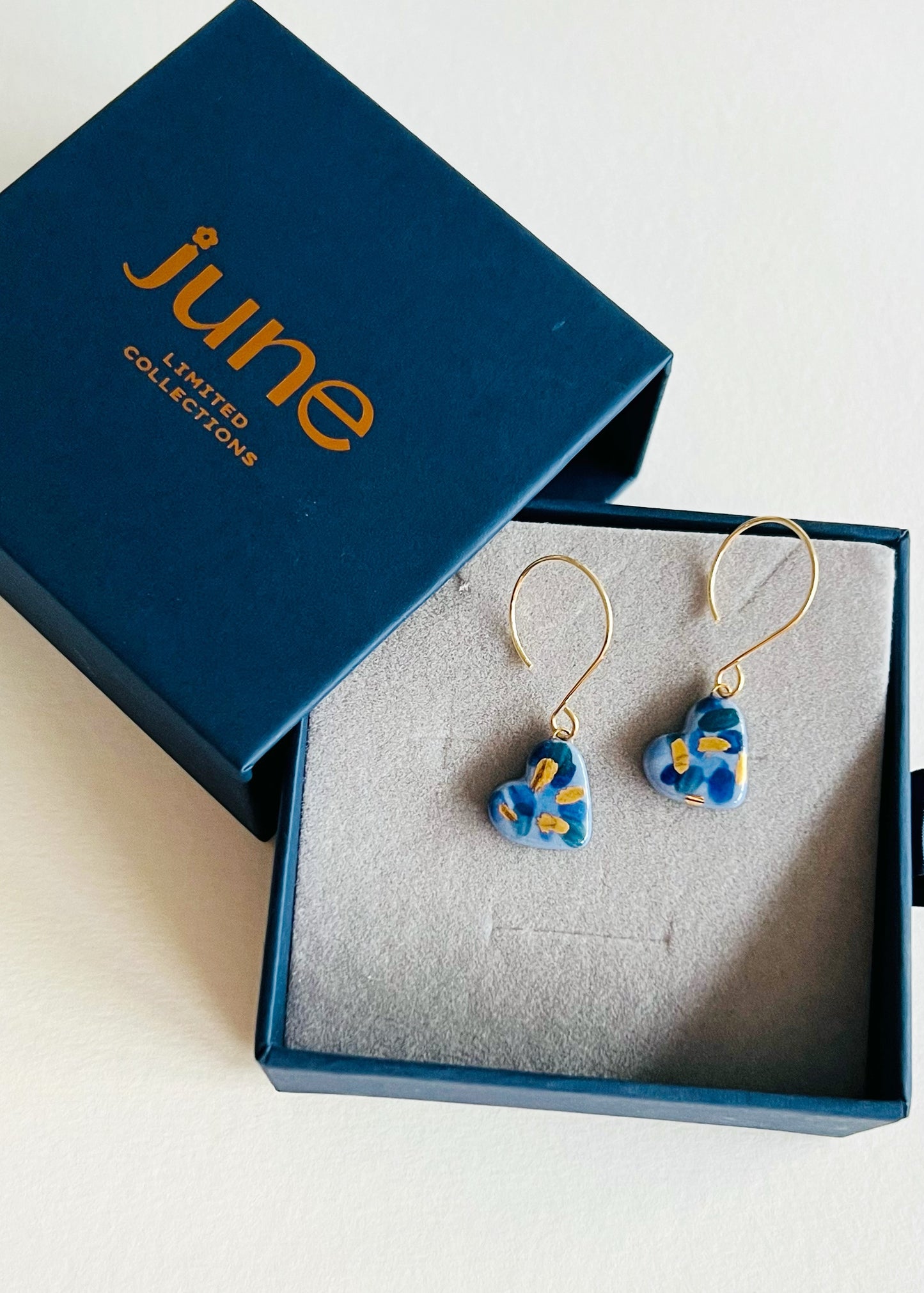 Heart Drop Earrings (Blue)